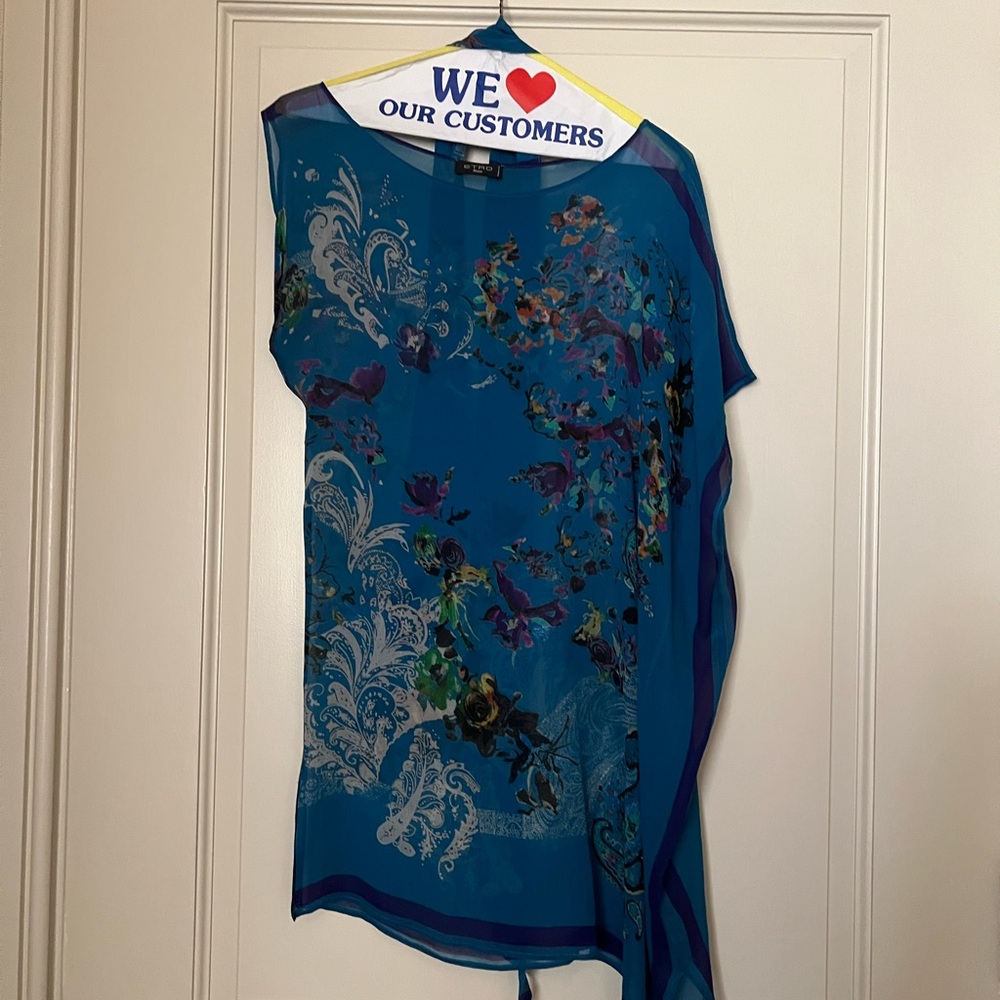 Etro Asymmetrical Graphic Blue Sleeveless Tunic